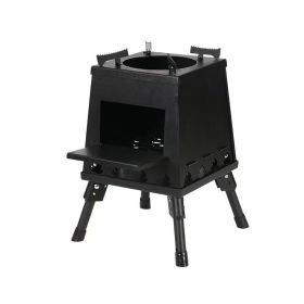 1 Portable Folding Wood Stove, Suitable for Camping and Outdoor Barbecue - Durable Iron, No Need to Light Fire (Color: BK)